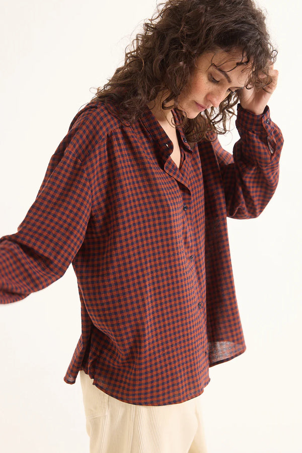 Ella wool mix blouse - Brown check