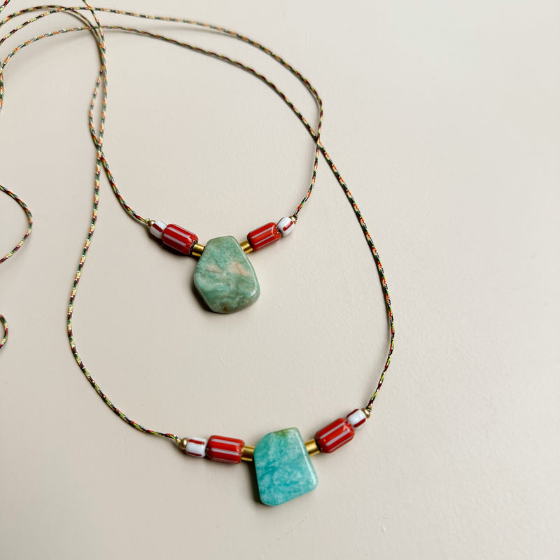 Long stone necklace - Aqua/coral