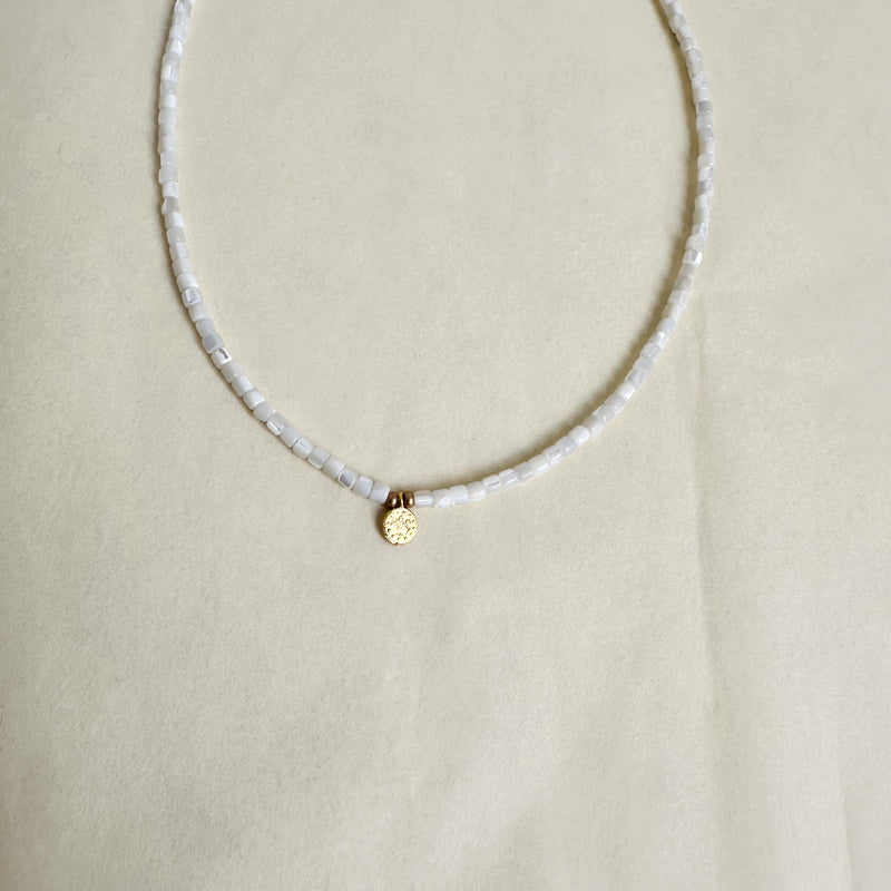 Pearl x small coin necklace - Ivory