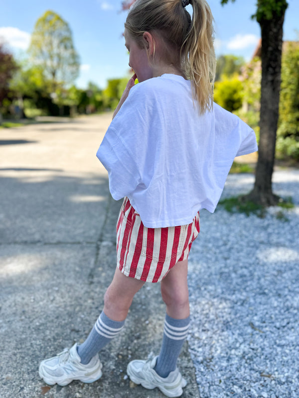 Check ribbon crop tee - White