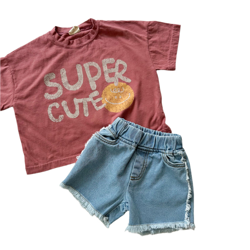 Ruffle denim shorts - Light blue washing