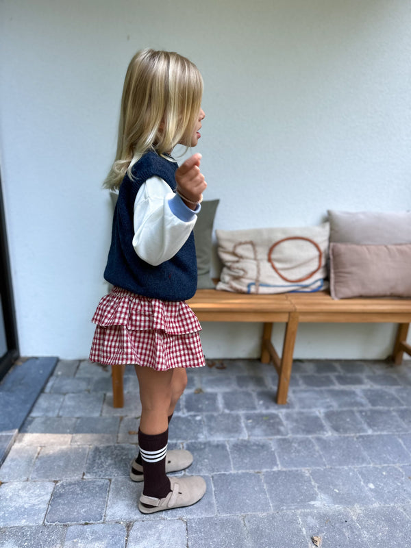 Tiered check skirt - Red
