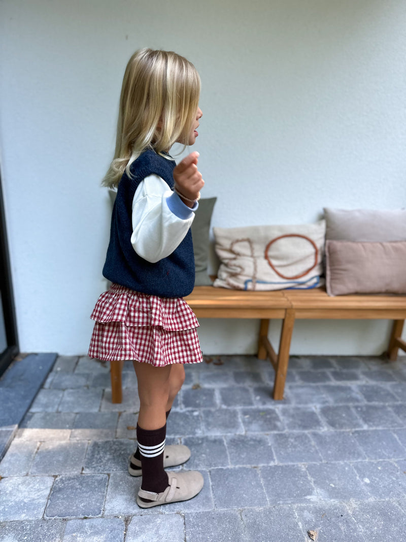 Tiered check skirt - Red
