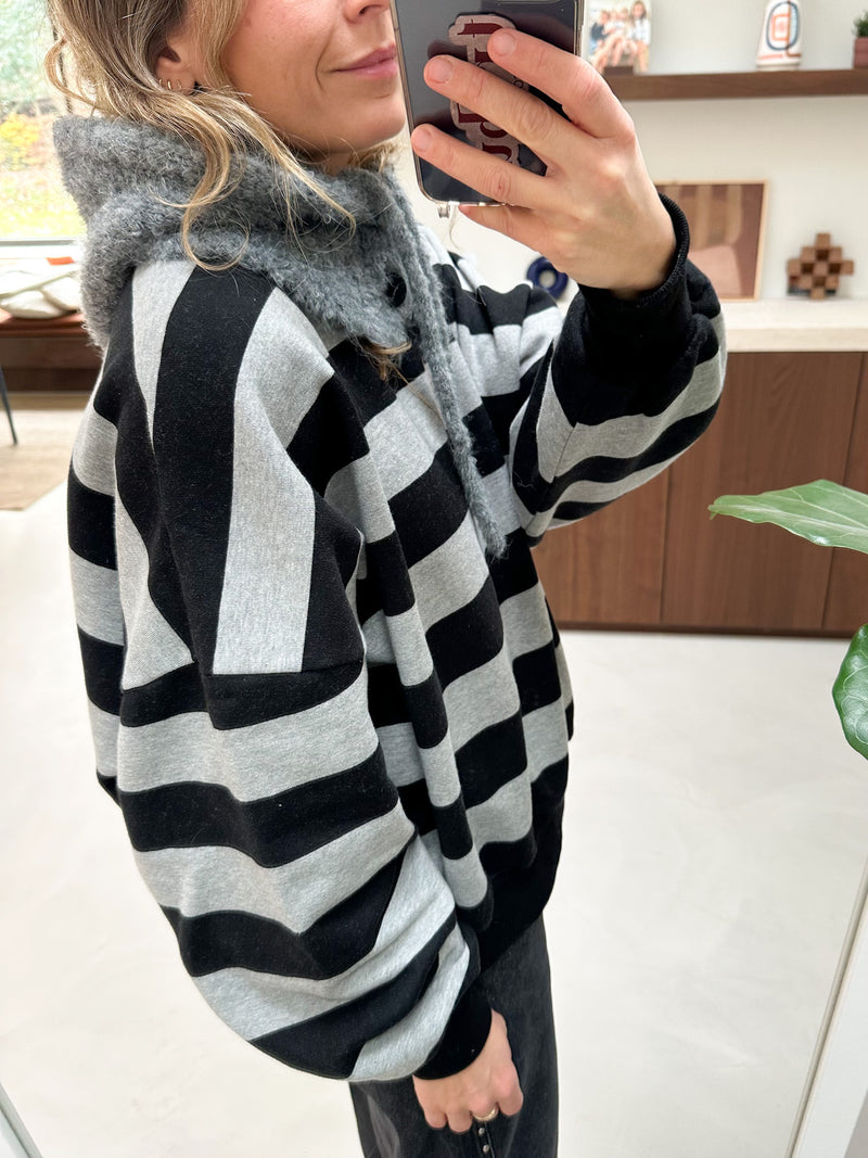 Joe striped fleeced sweatshirt - Black/grey melange