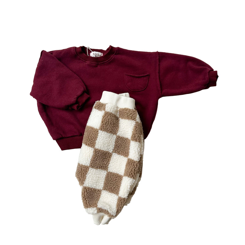 Bebe checkered teddy pants - Beige