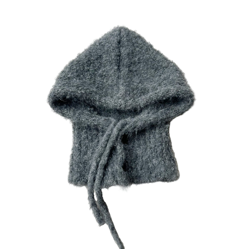 Bouclé button balaclava - Dark grey melange