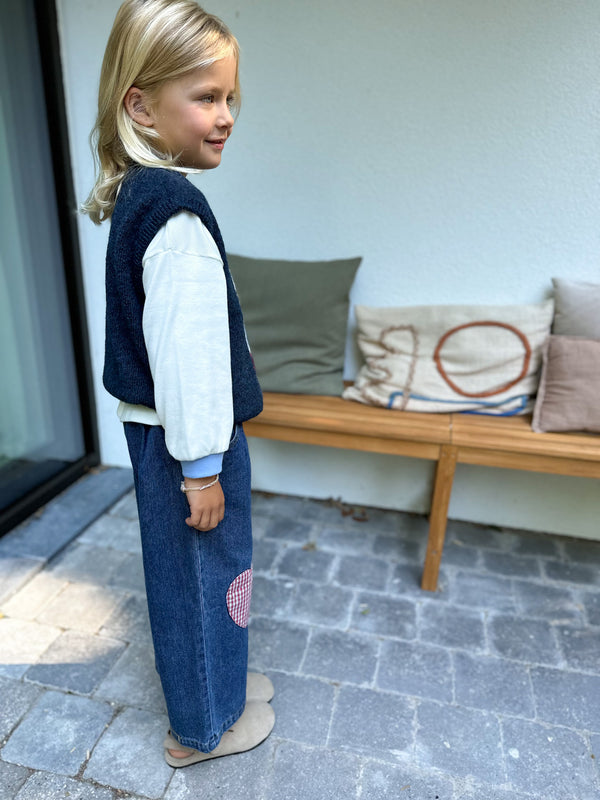 Heart patch denim pants - Blue