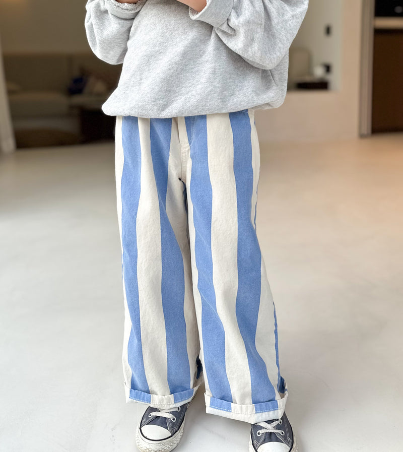 Wide stripe pants - Sky