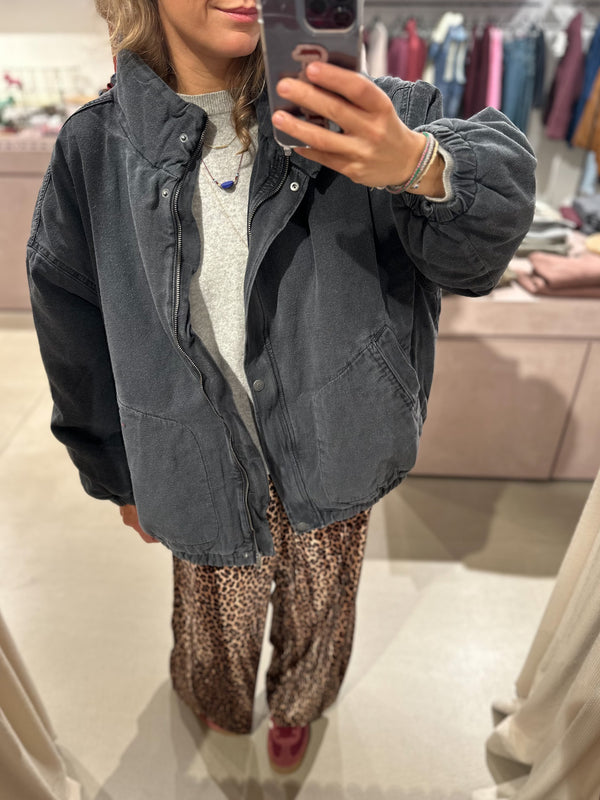 Jazy quilted denim bomber - Washed charcoal