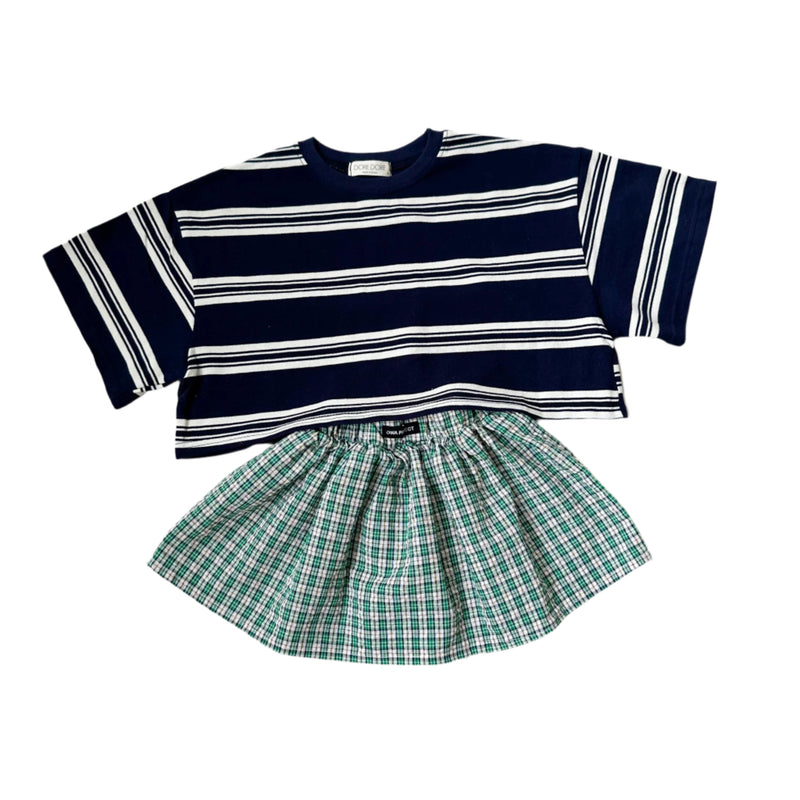 Double stripe cropped tee - Navy