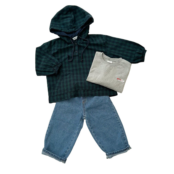 Onu check hooded shirt - Navy/green