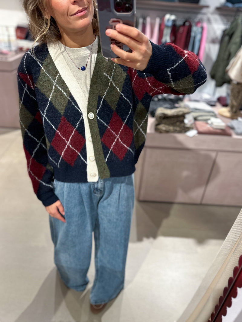 Cropped argyle cardigan - Navy