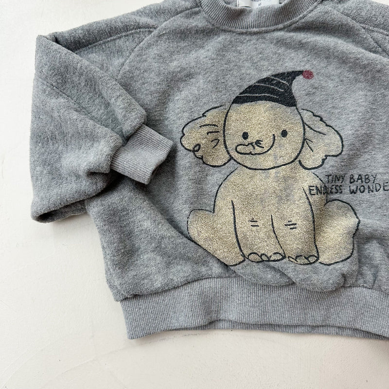 Fleeced terry elephant sweatshirt - Grey melange
