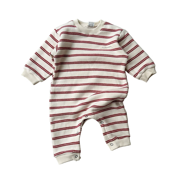 Double stripe fleece onesie - Cream/wine