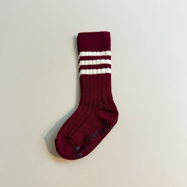 Sporty rib knee socks - Burgundy