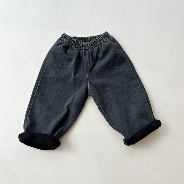 Comfy fleeced denim pants - Black denim