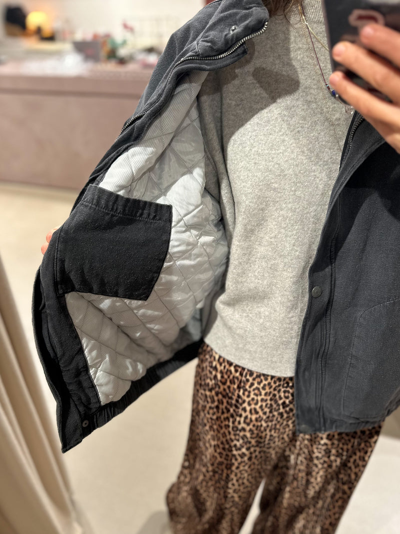 Jazy quilted denim bomber - Washed charcoal
