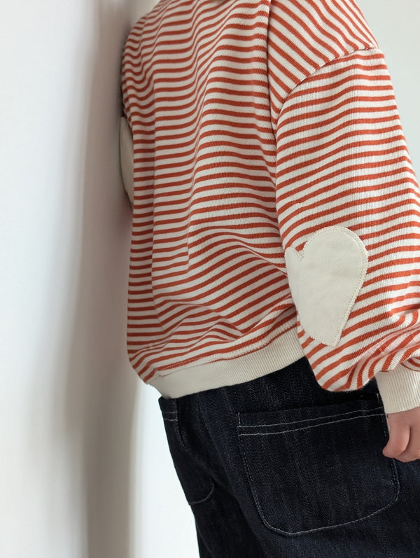 Heart patch sweatshirt - Orange stripes