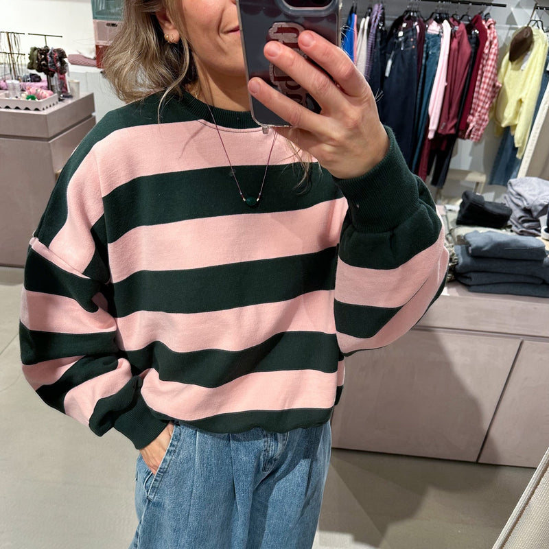 Joe striped fleeced sweatshirt - Pine/peach