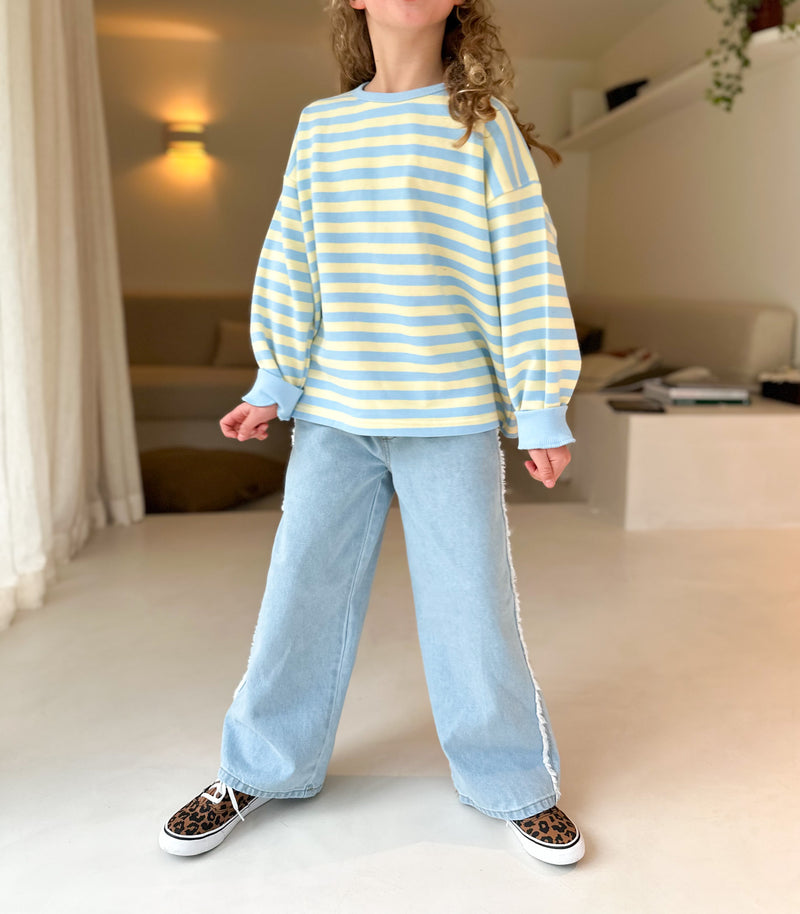 Ruffled denim pants - Light blue