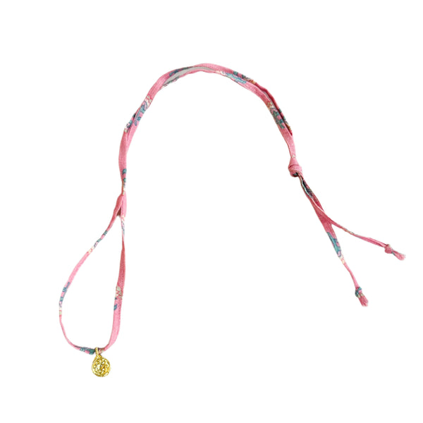 Textile coin necklace - Pink
