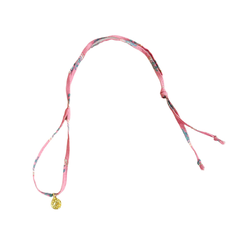 Textile coin necklace - Pink