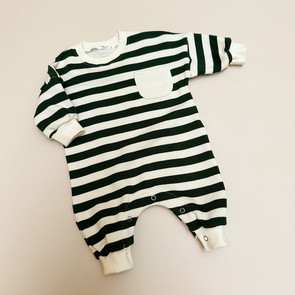 Striped fleeced pocket onesie - Dark green