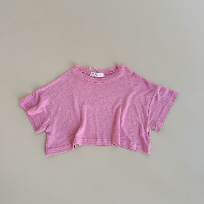 Linen like crop tee - Pink