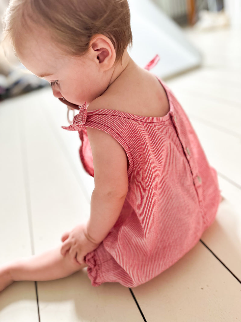 Ribbon frill jumpsuit - Red stripe