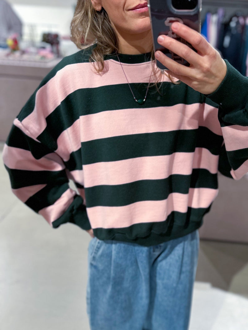 Joe striped fleeced sweatshirt - Pine/peach