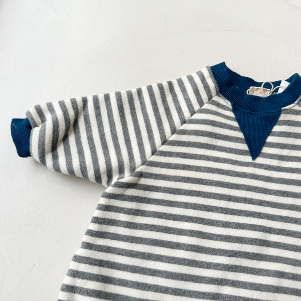 Striped fleece sweater onesie - Grey melange/blue