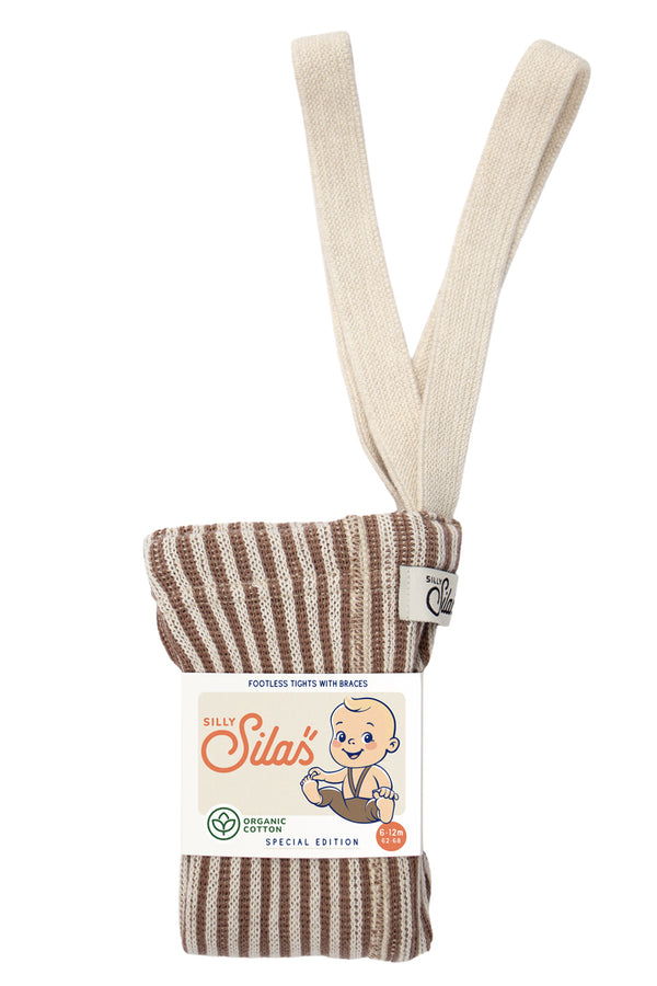 Silly footless cotton tights - Granola x cream striped