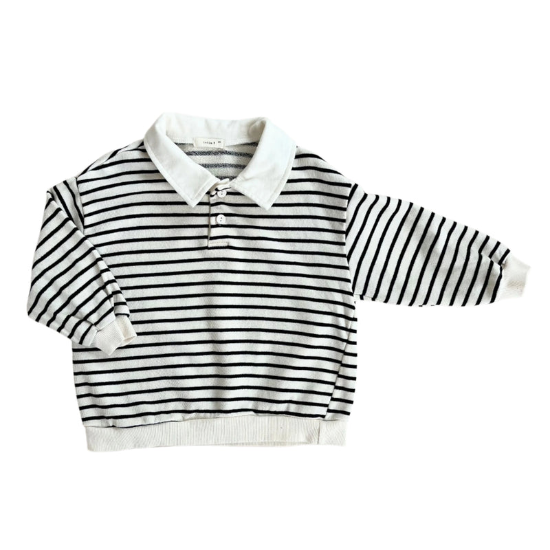 Striped collar sweatshirt - Cream/black