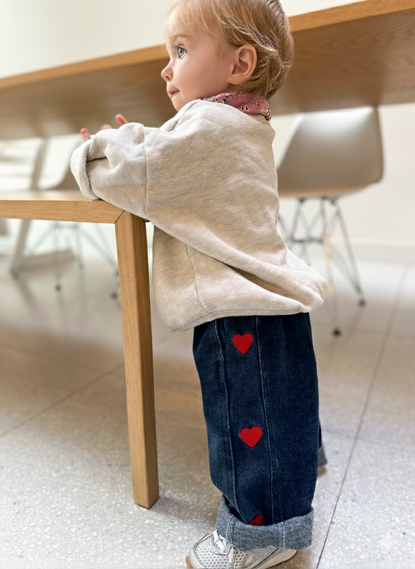 Coco heart embroidery wide jeans - Blue