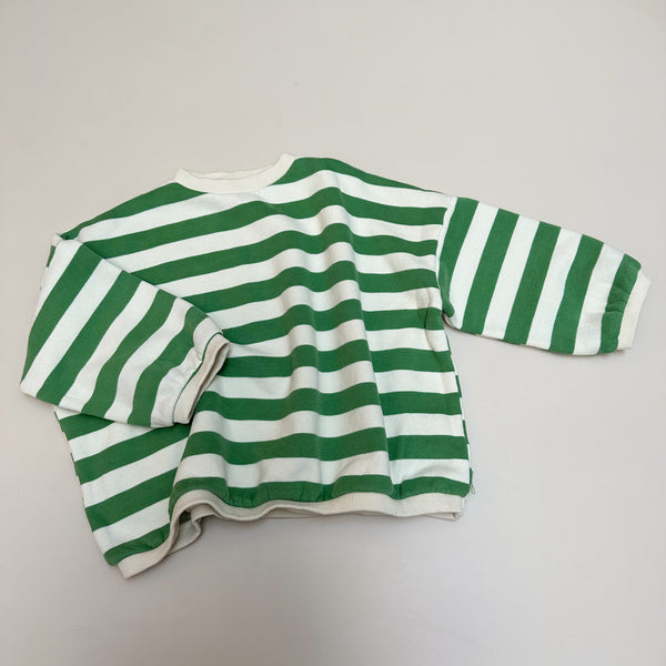 Loose striped fleeced sweater - Green