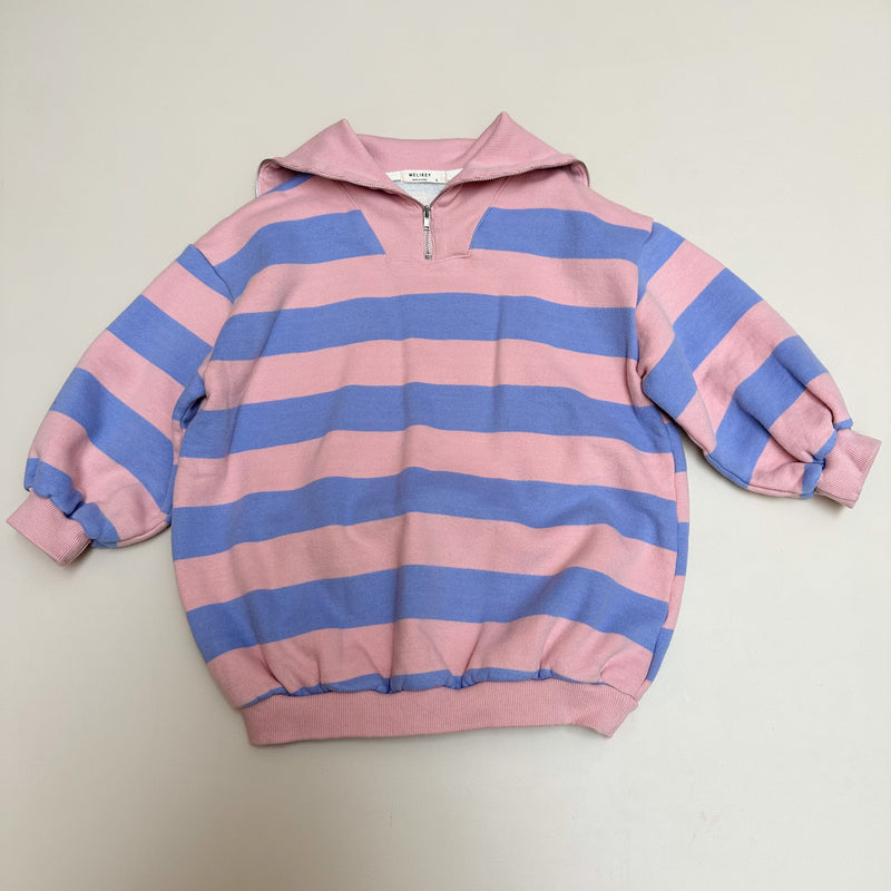 Striped zip-up fleeced dress - Pink/lilac