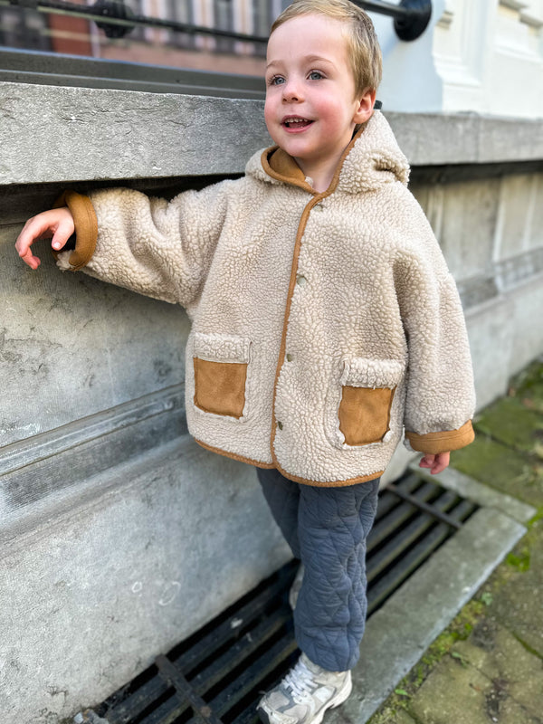 Reversible hooded teddy coat  - Beige