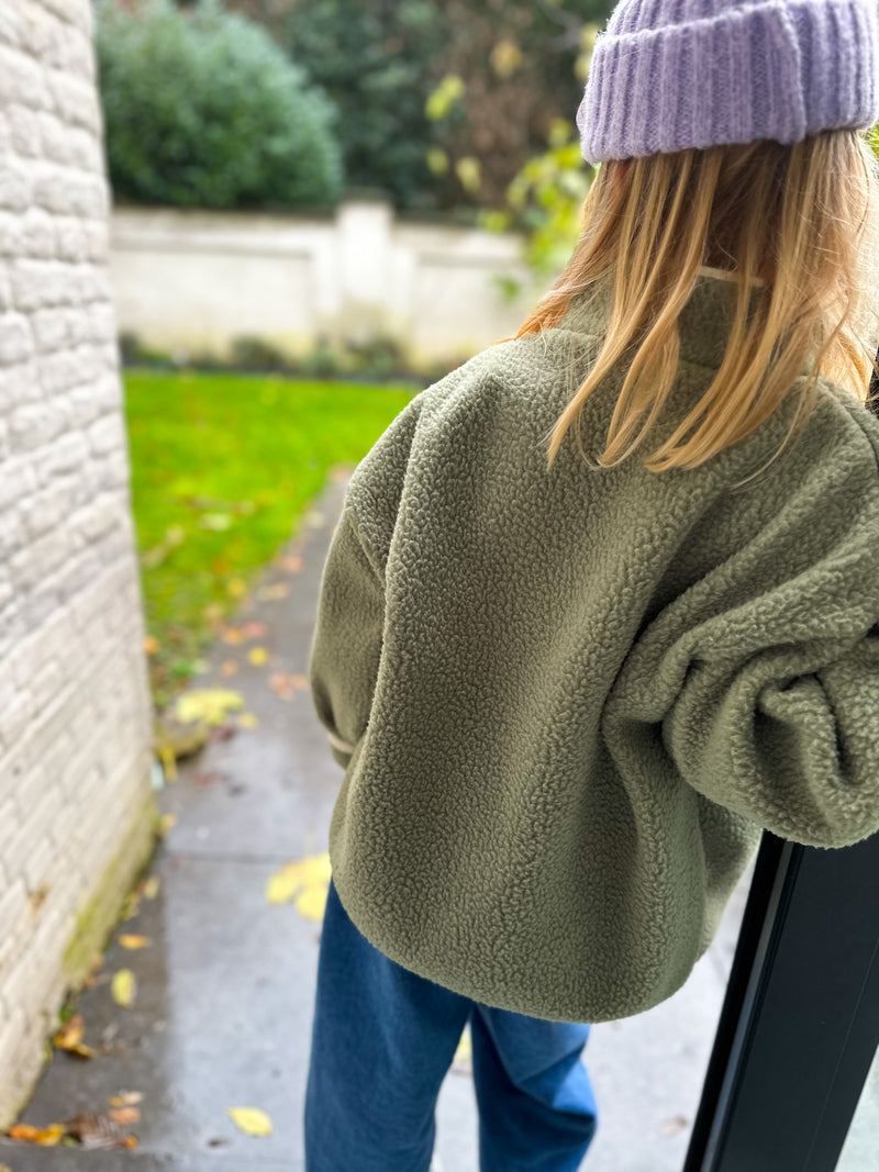 Button pile fleece sweater - Sage