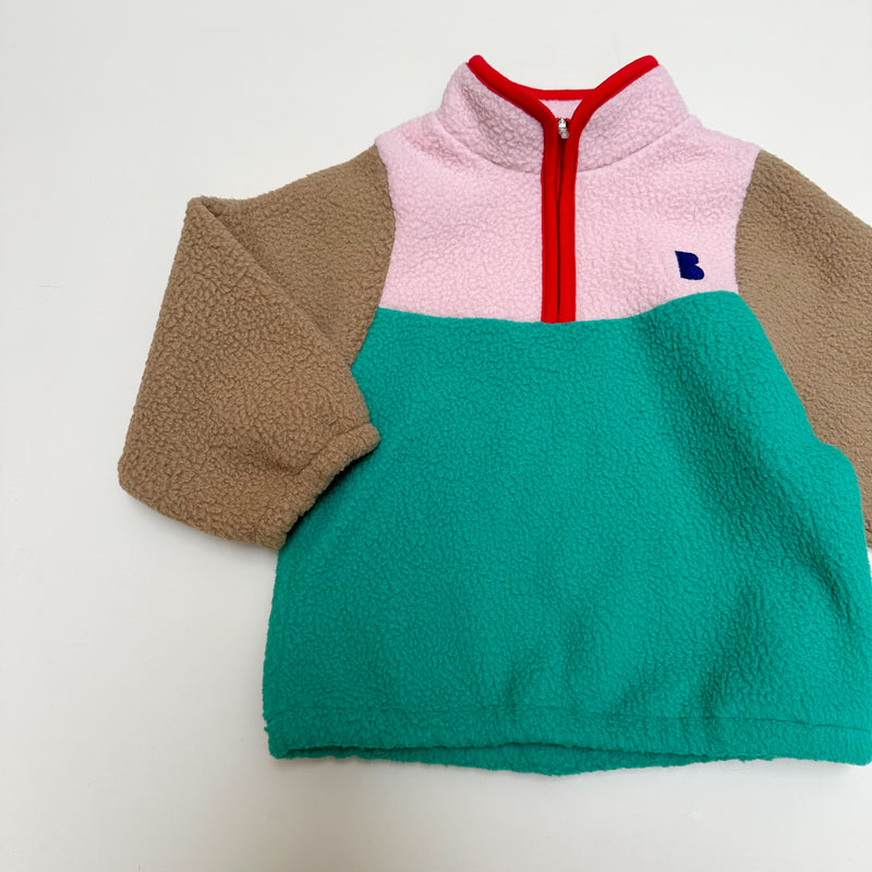 Colorblock fleece half zip-up - Green/pink