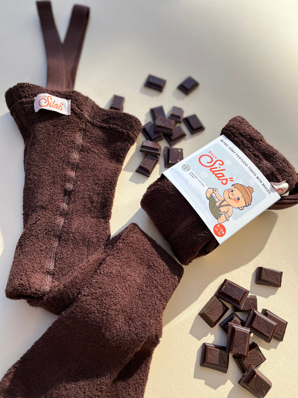 Silly footless teddy cotton tights - Chocolate brown