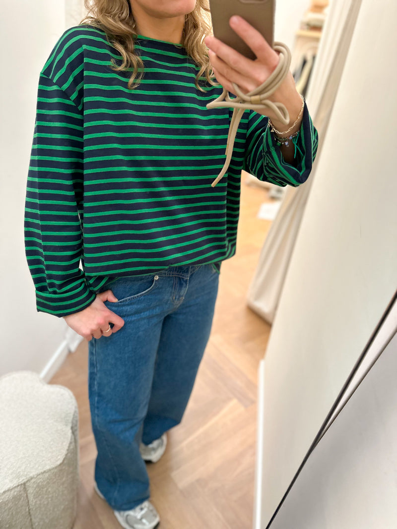 Relaxed striped top - Green/navy