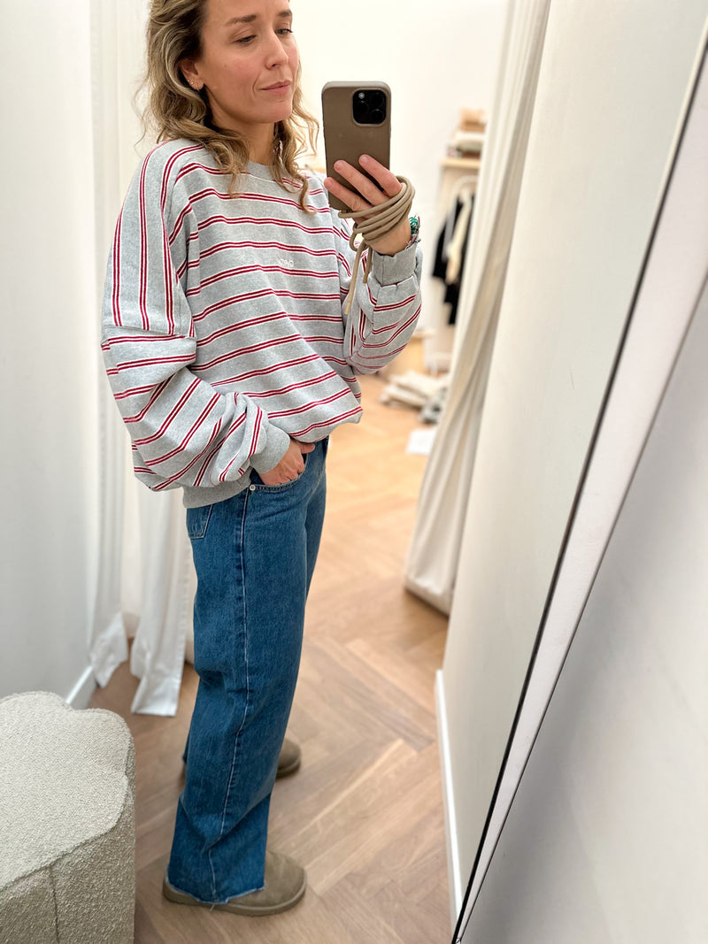 Soft oversized striped sweater - Grey melange