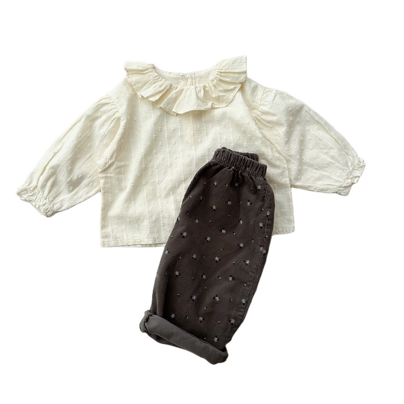 Mel corduroy flower pants - Charcoal