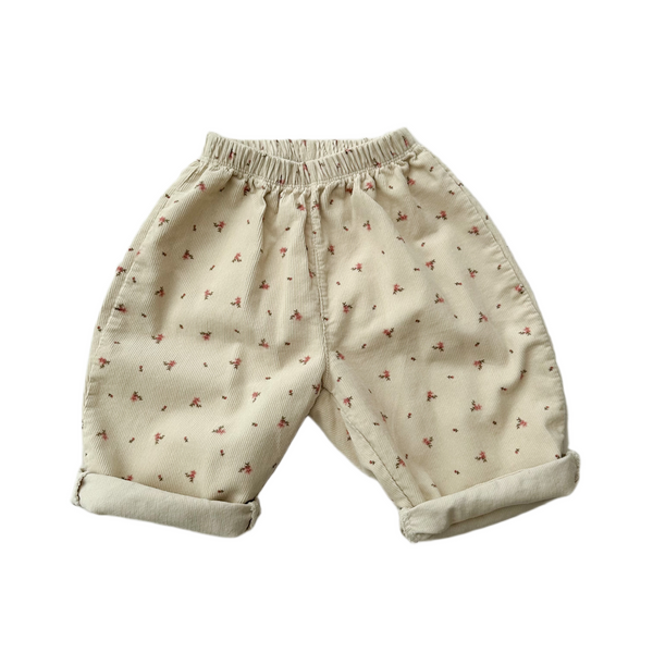 Mel corduroy flower pants - Cream