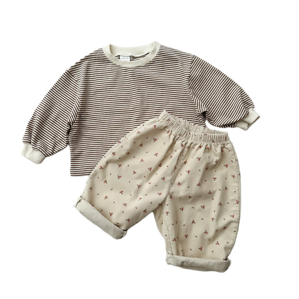 Mel corduroy flower pants - Cream