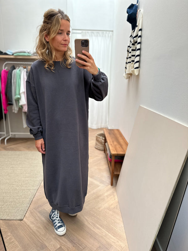 Long fleeced sweater dress - Ink grey