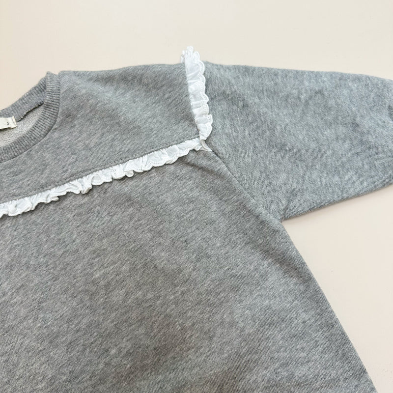 Lace trim sweater onesie - Grey melange