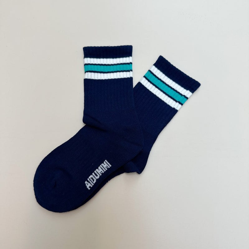 Sporty stripe socks - Navy/aqua