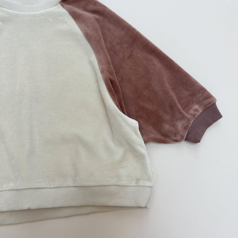 Velvet raglan sweatshirt - Cream/brick