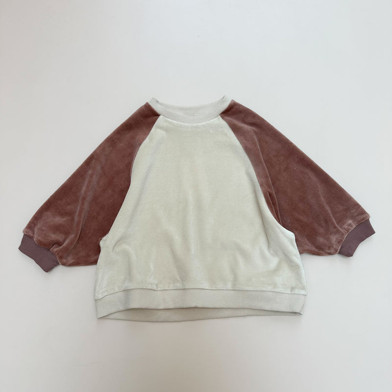 Velvet raglan sweatshirt - Cream/brick
